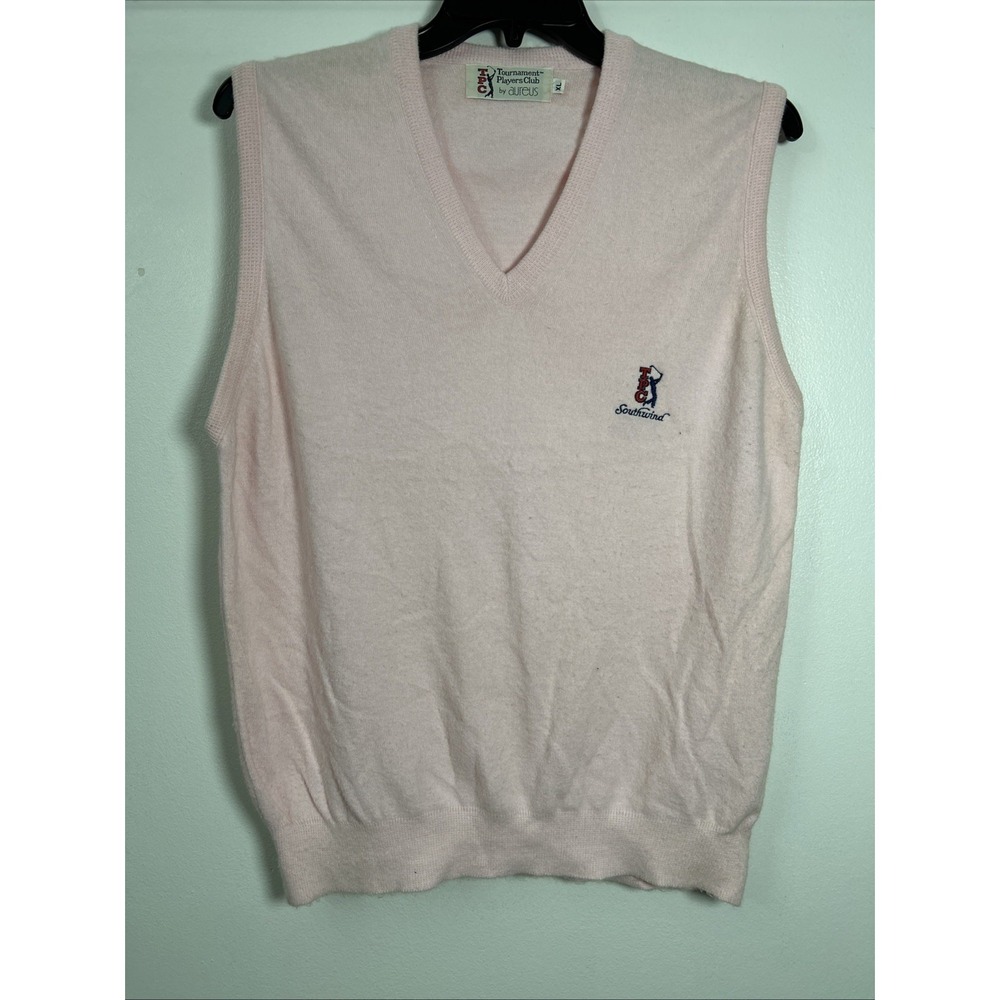 VINTAGE Aureus TPC Southwind Golf Sweater Vest Men's XL Pink 90s V Neck 6429